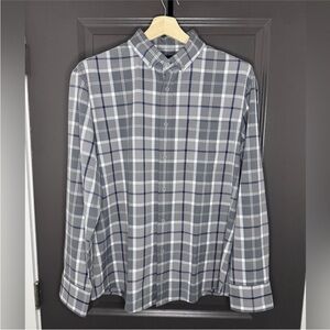 🔥🔥 Mizzen+Main Pewter Plaid City Flannel Shirt | XL Trim | Performance Stretch